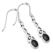 Black Onyx Celtic Trinity Silver Earrings - e412